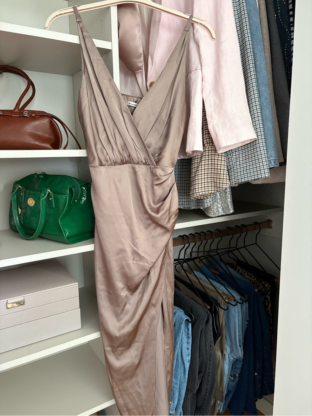 Abercrombie & Fitch Satin Taupe Maxi Slip Dress